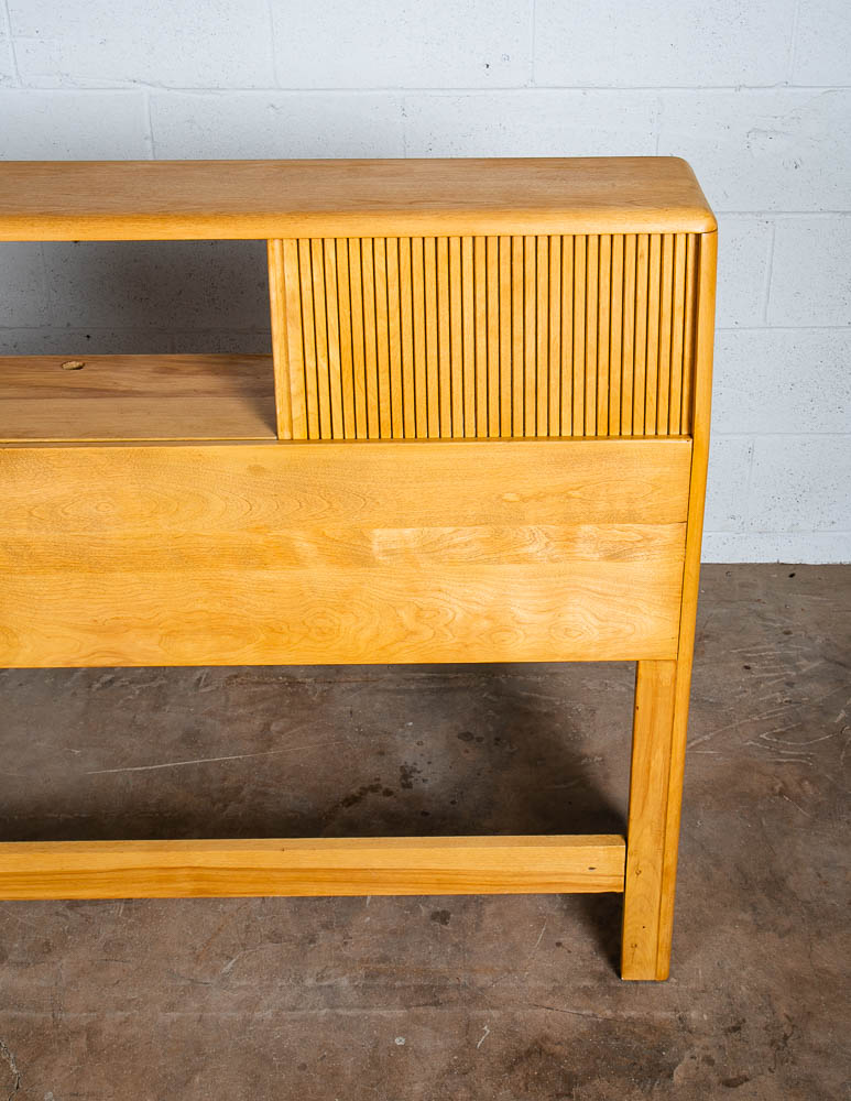 Mid Century Modern Headboard Bed Frame Full Heywood Wakefield Blonde Tambour Storage - Image 10