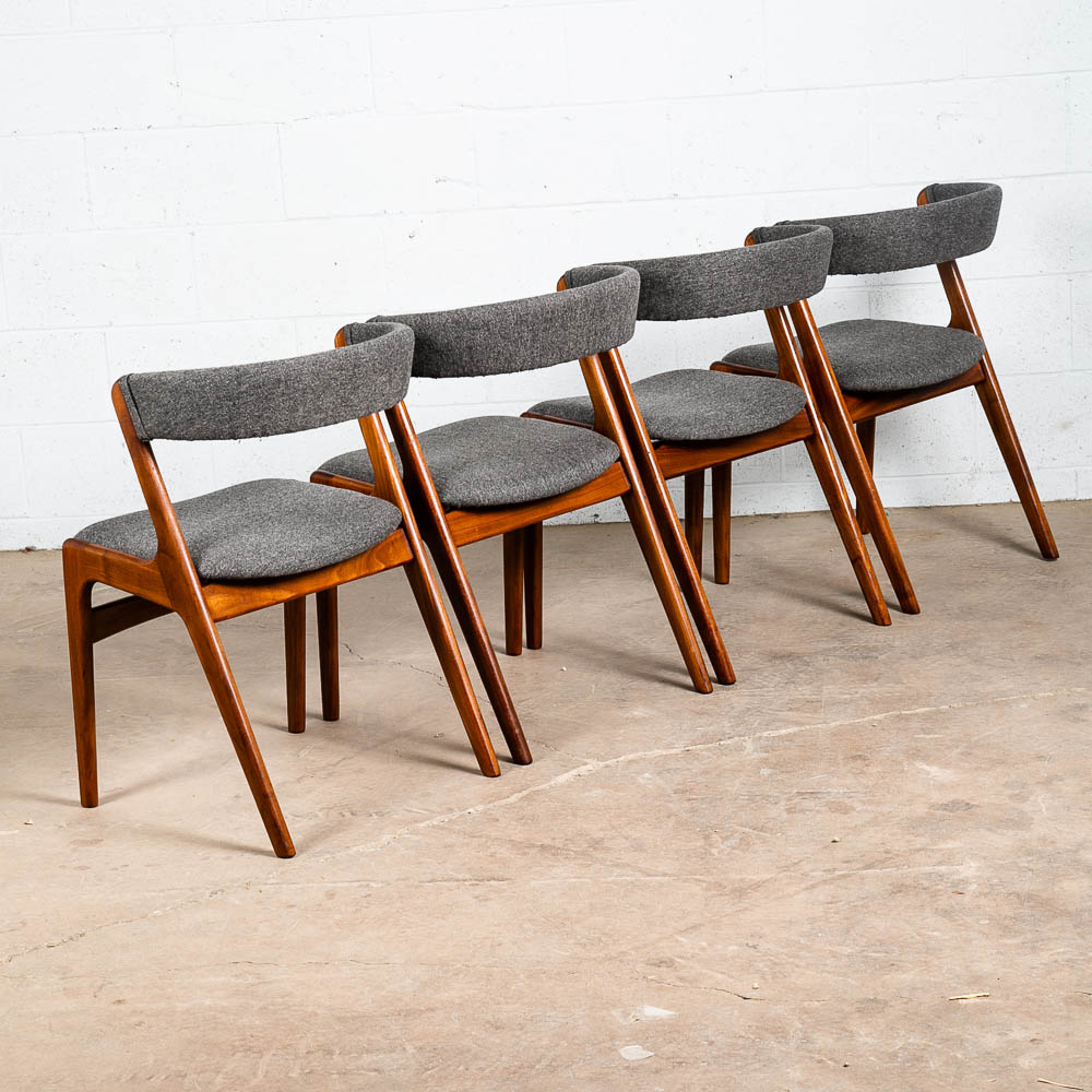 Mid Century Danish Modern Dining Chairs Set 4 Kai Kristiansen Fire Grey Teak Mcm - Image 2