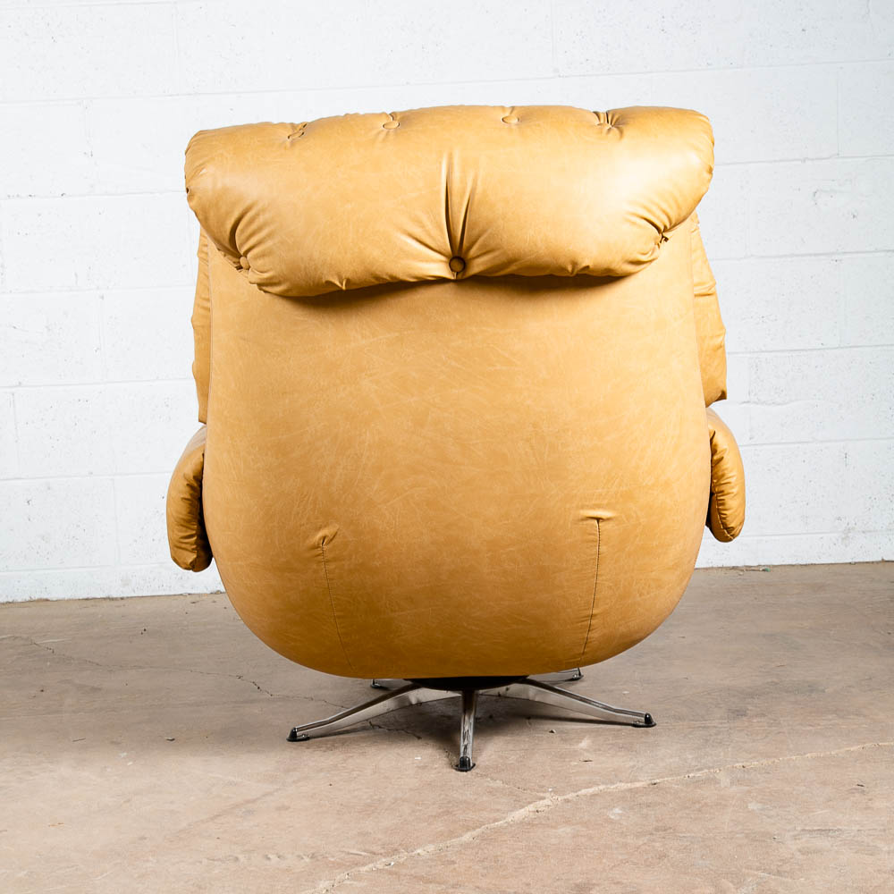 Mid Century Modern Lounge Chair Egg Ottoman Tufted Swivel Tan Cream Armchair Mcm - Image 4