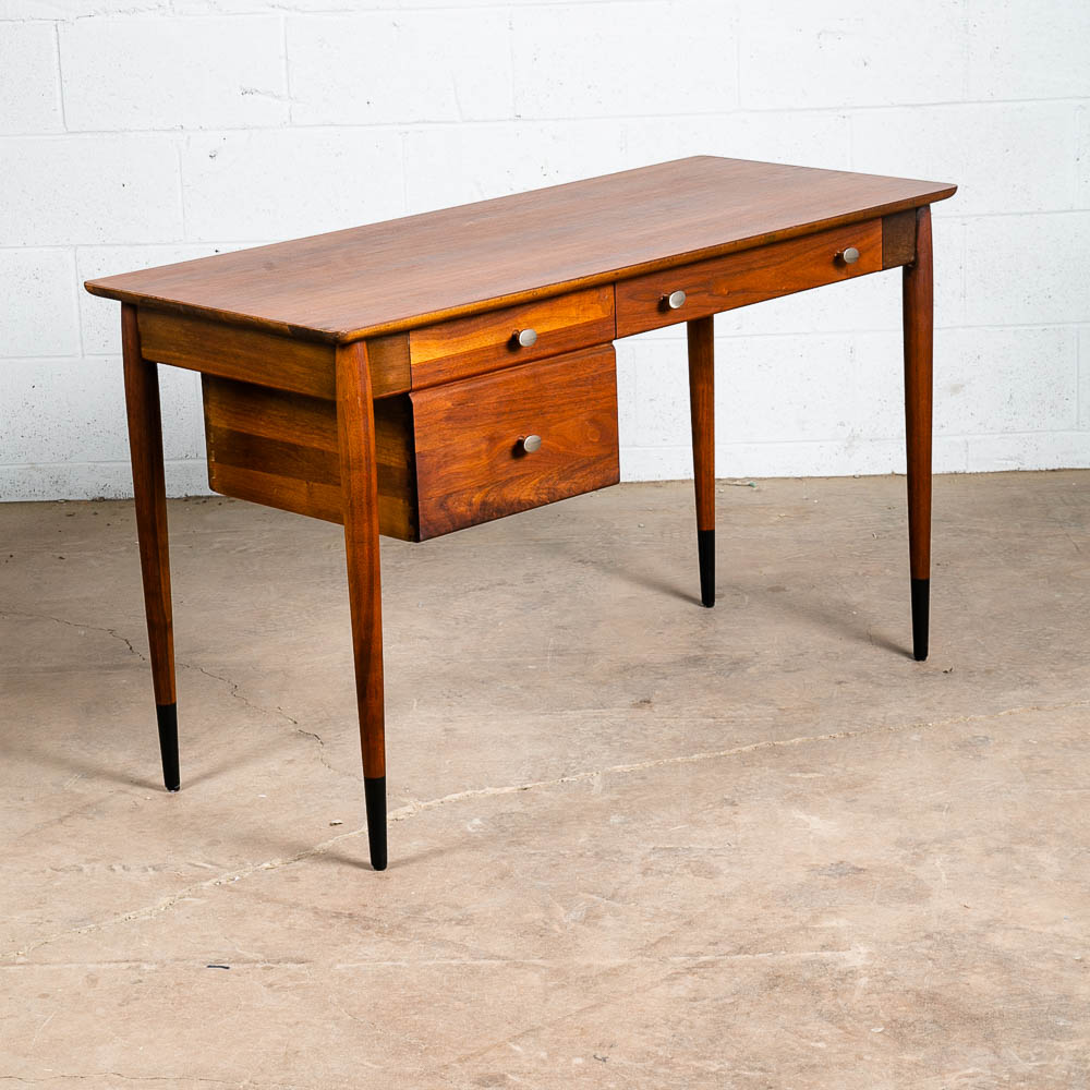 Mid Century Modern Desk Solid Walnut Executive Office Ace Hi 3 Drawer Floating - Image 3