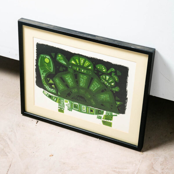 Mid Century Modern Art Print Serigraph David Weidman Green Turtles Signed Black - Image 2