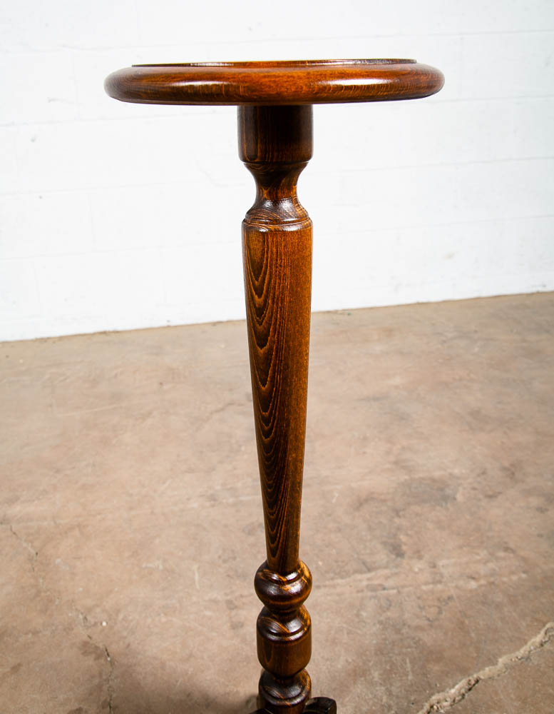 Antique Pedestal Plant Stand Torchere Solid Oak Side Table Smoking Round 3 Leg - Image 10