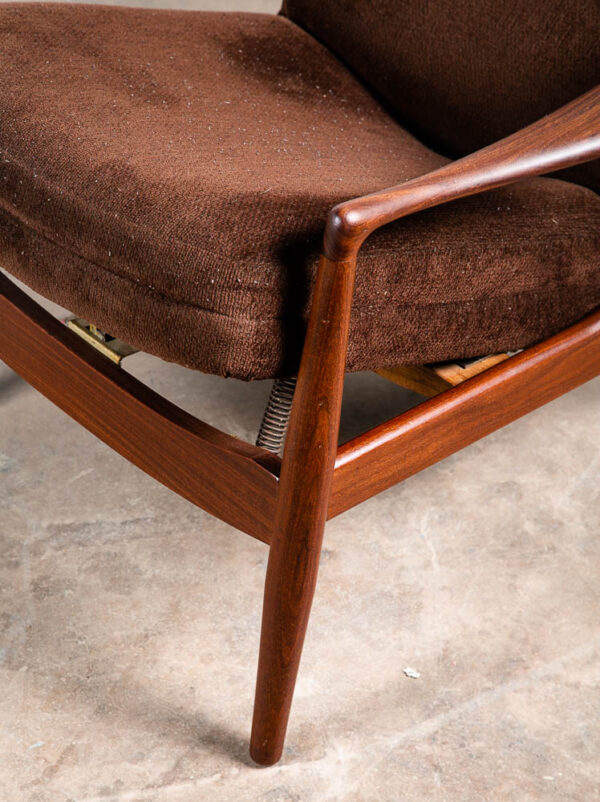 Mid Century Danish Modern Lounge Chair Madsen Schubell Teak Recliner Brown Arm - Image 12