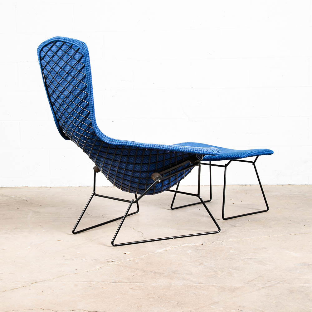 Mid Century Modern Lounge Chair Harry Bertoia Knoll Bird Ottoman Blue Black Base - Image 4