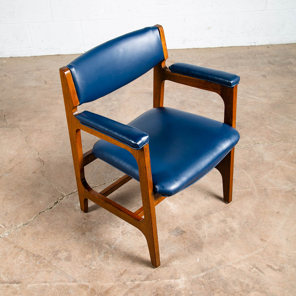 Mid Century Modern Lounge Chair Walnut Arms Blue Office Armchair Gunlocke Mcm VG - Image 7