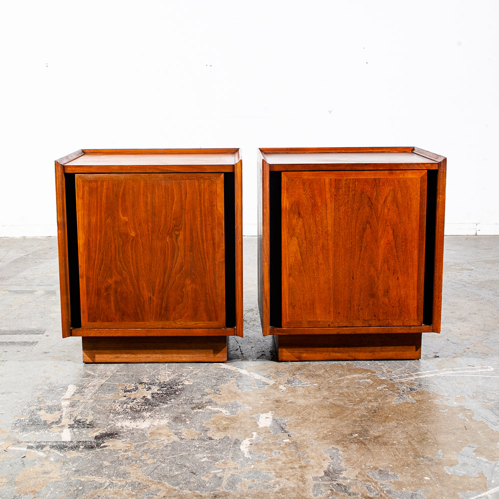 Mid Century Modern Nightstands End Side Tables Dillingham Esprit Walnut Drawer - Image 3