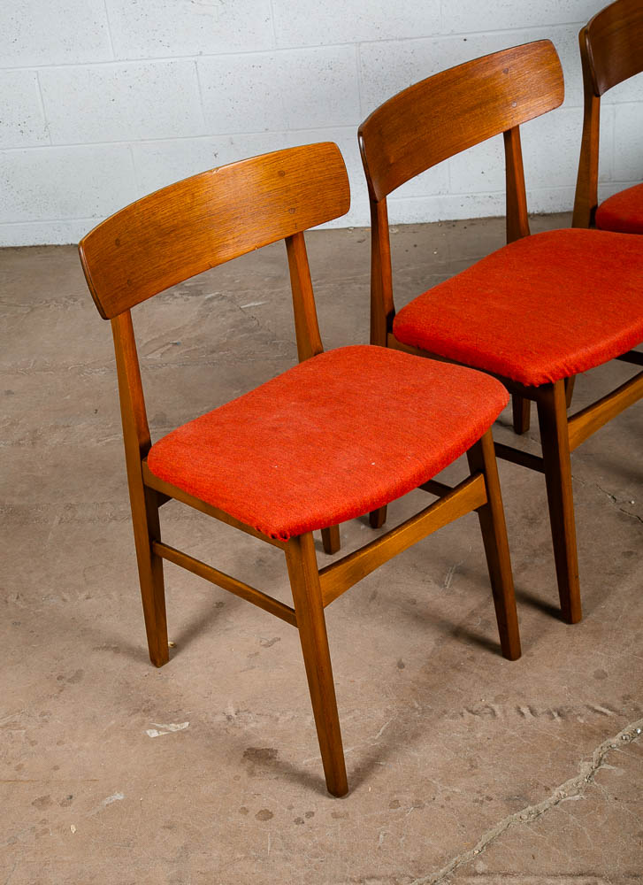 Mid Century Danish Modern Dining Chairs Set 4 Teak Roundback Red Vintage Denmark - Image 7