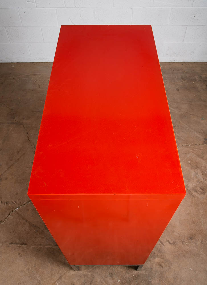 Mid Century Modern Highboy Dresser Metal Solid Salmon Pink Red Steelcase Vintage - Image 5