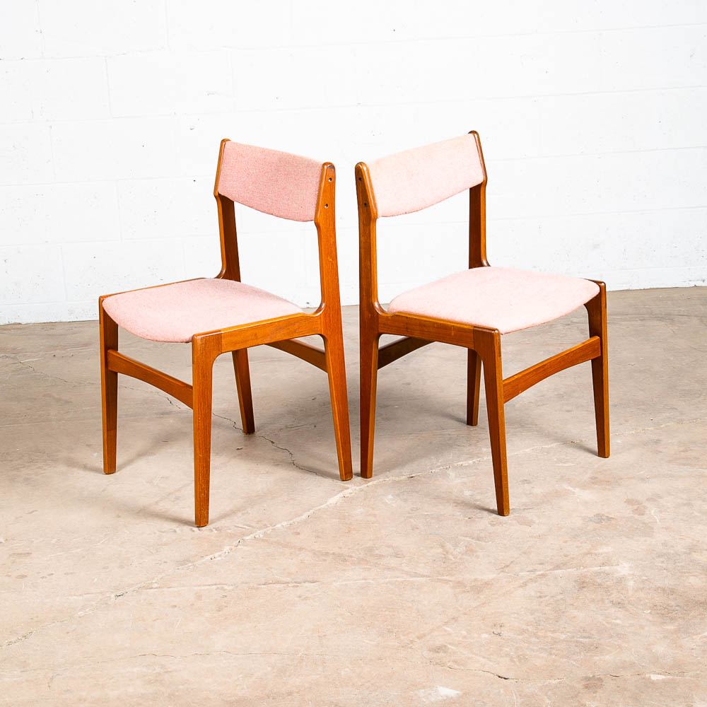 Mid Century Danish Modern Dining Chairs Set 4 Teak Wood Salmon Peach Vintage Mcm - Image 3
