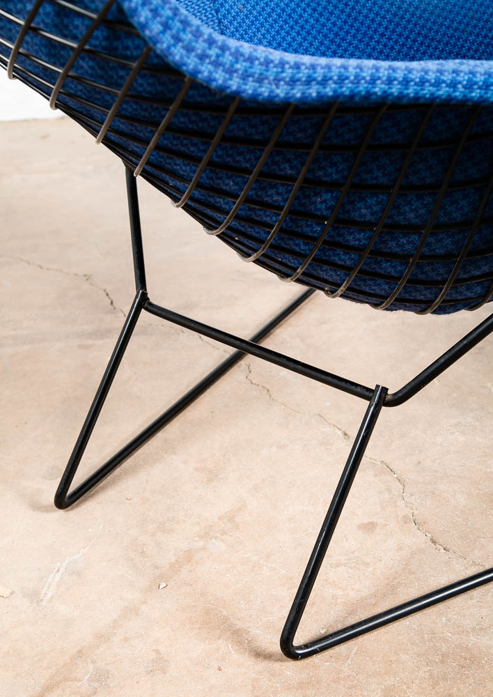 Mid Century Modern Lounge Chair Harry Bertoia Knoll Bird Ottoman Blue Black Base - Image 10