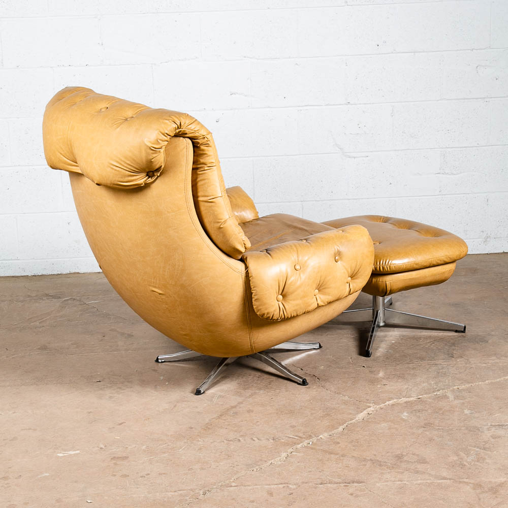 Mid Century Modern Lounge Chair Egg Ottoman Tufted Swivel Tan Cream Armchair Mcm - Image 3