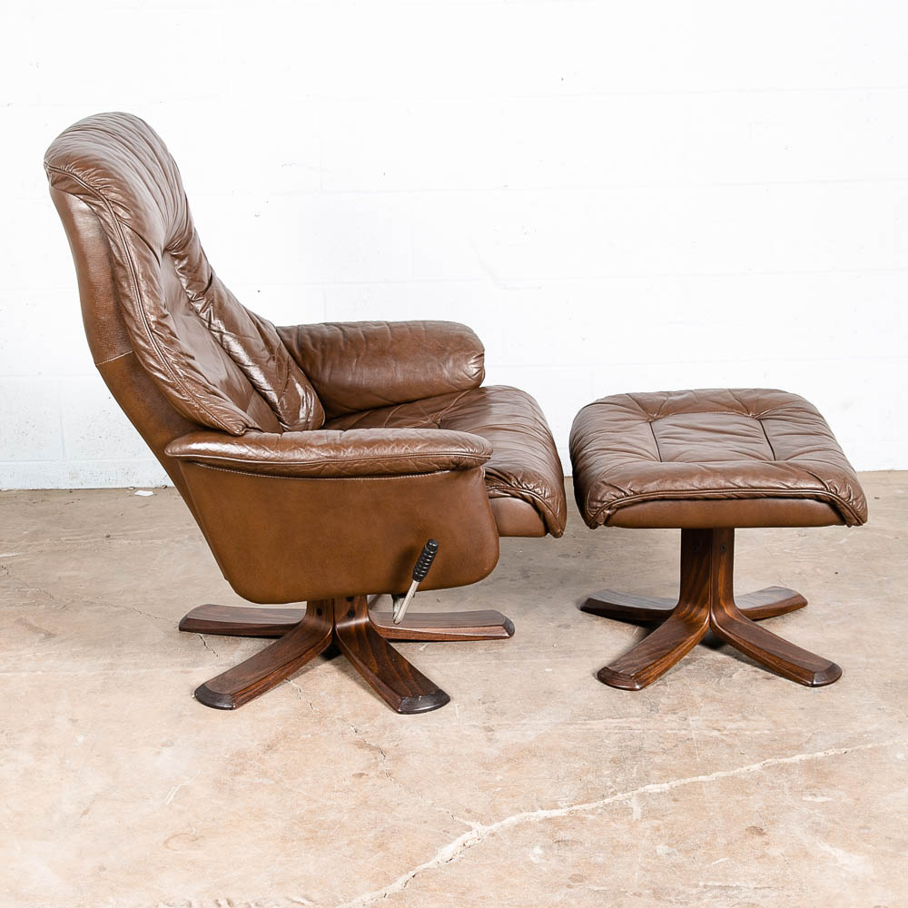 Mid Century Danish Modern Lounge Chair Soderbergs Brown Leather Ottoman Recliner - Image 4