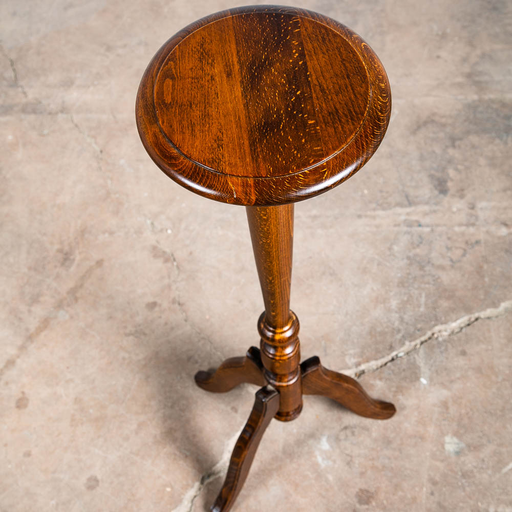 Antique Pedestal Plant Stand Torchere Solid Oak Side Table Smoking Round 3 Leg - Image 4