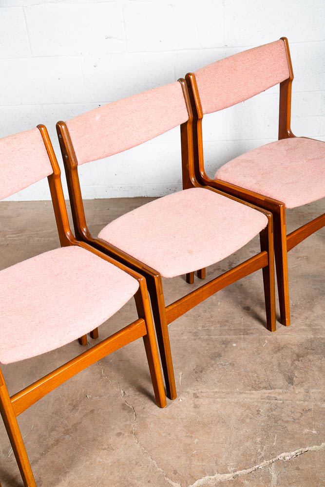 Mid Century Danish Modern Dining Chairs Set 4 Teak Wood Salmon Peach Vintage Mcm - Image 7