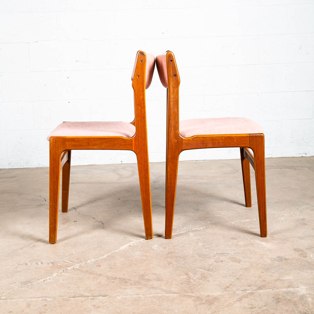 Mid Century Danish Modern Dining Chairs Set 4 Teak Wood Salmon Peach Vintage Mcm - Image 5