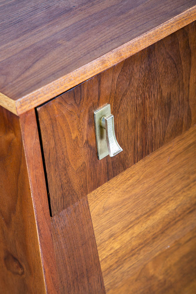 Mid Century Modern Dresser Highboy Walnut 4 Drawer Wood Brass Handle Restored - Image 9