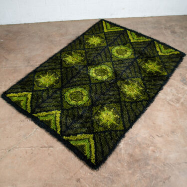 Mid Century Danish Modern Shag Rug Ege Rya Abstract Avocado Green 57x78 Wool