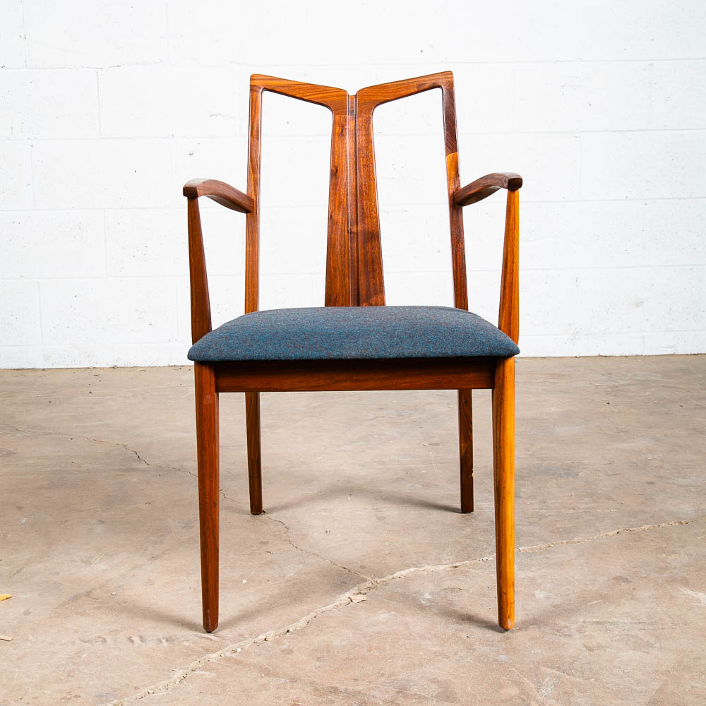 Mid Century Modern Dining Chairs 6 Drexel Collection Blue Solid Walnut Vintage - Image 12