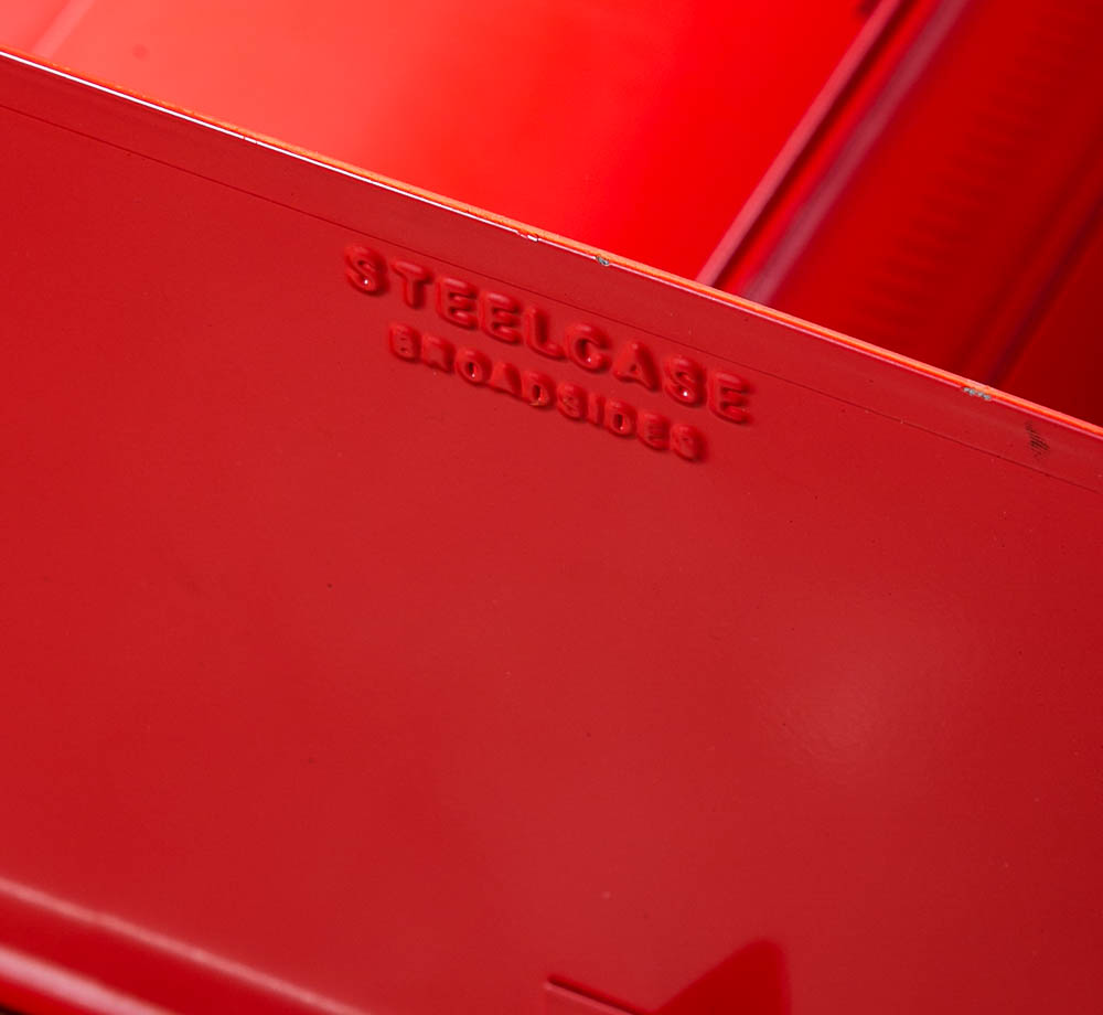 Mid Century Modern Highboy Dresser Metal Solid Salmon Pink Red Steelcase Vintage - Image 9