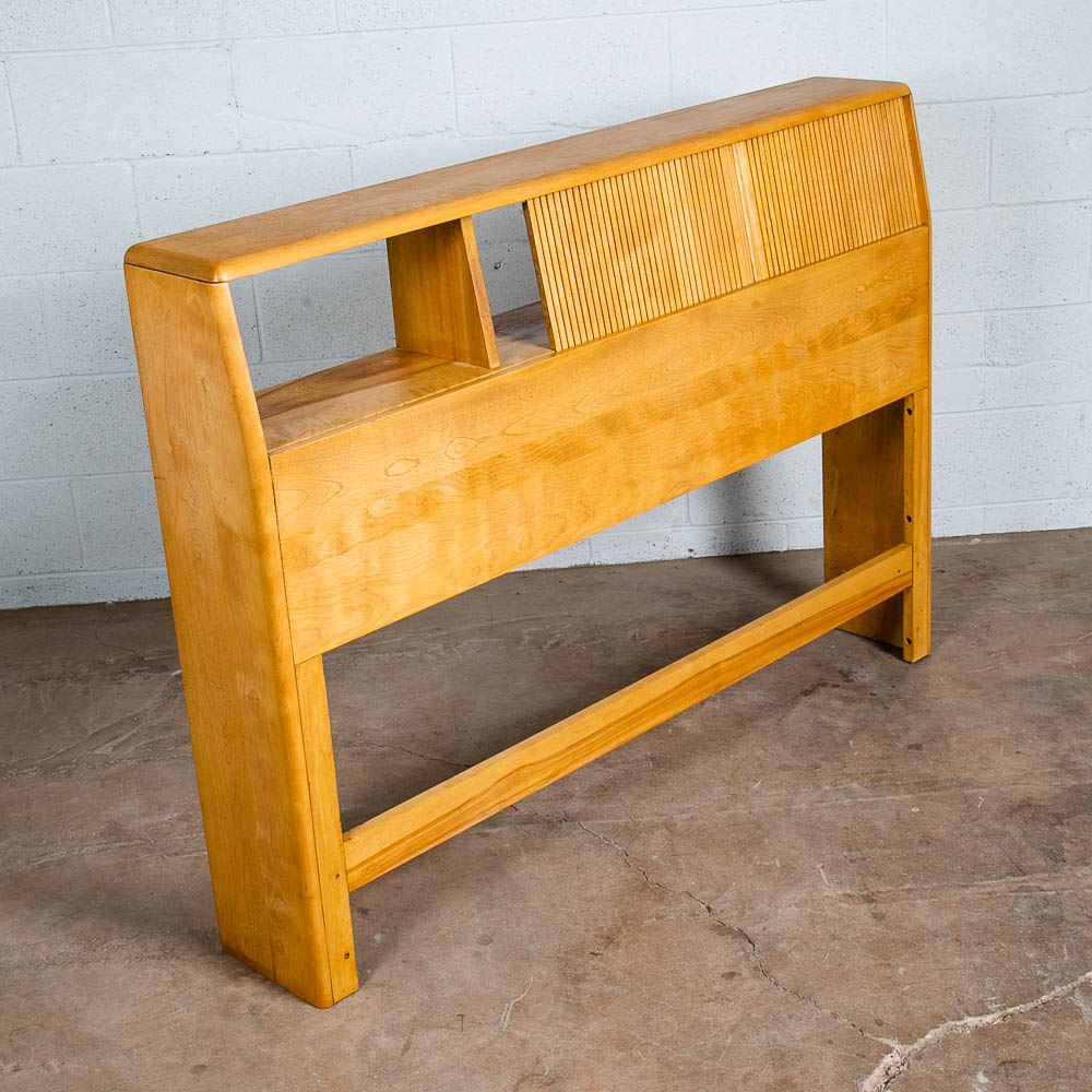 Mid Century Modern Headboard Bed Frame Full Heywood Wakefield Blonde Tambour Storage - Image 4