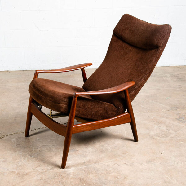 Mid Century Danish Modern Lounge Chair Madsen Schubell Teak Recliner Brown Arm - Image 10