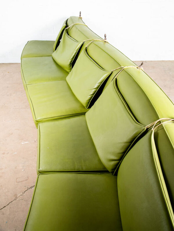 Mid Century Modern Curved Sofa Couch Custom Curved Daybed Avocado Green L Mcm - Image 3