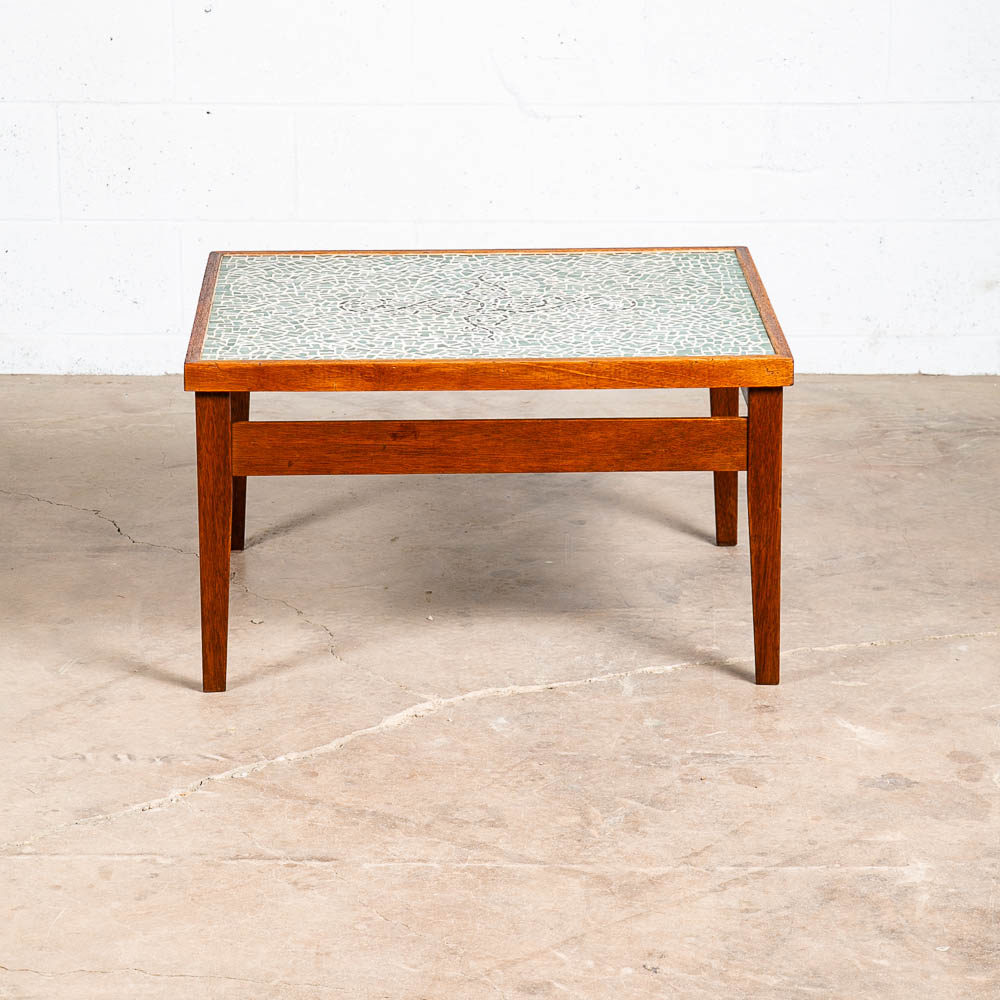 Mid Century Modern End Table Side Rectangular Vintage Walnut Wood Tile Aqua Mcm - Image 6