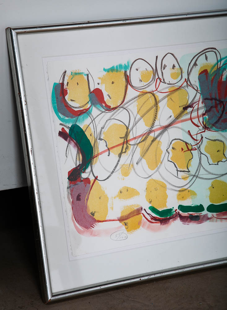 Mid Century Modern Art Serigraph Abstract Faces #53/120 Signed Yellow Green Red - Image 4