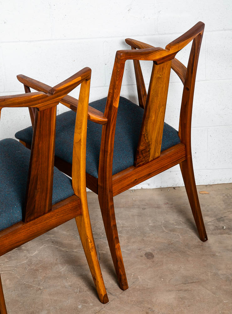 Mid Century Modern Dining Chairs 6 Drexel Collection Blue Solid Walnut Vintage - Image 9