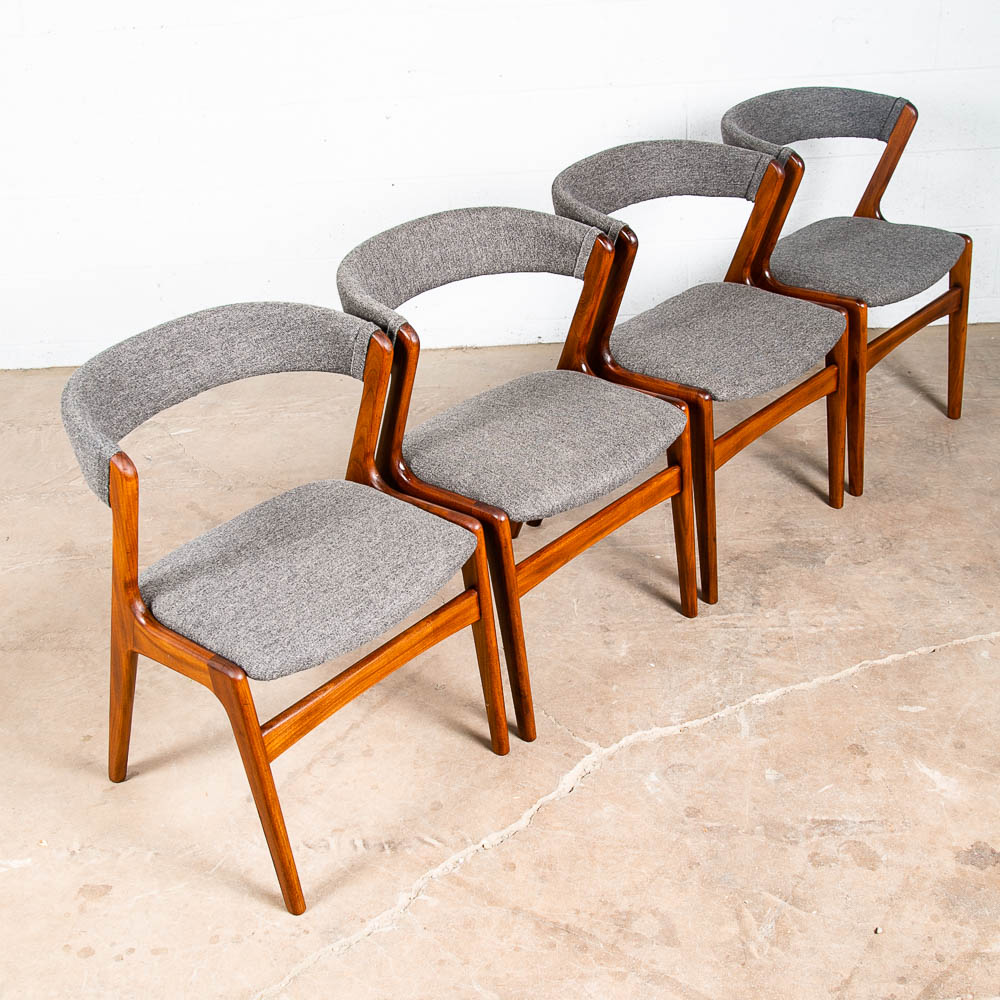 Mid Century Danish Modern Dining Chairs Set 4 Kai Kristiansen Fire Grey Teak Mcm - Image 3