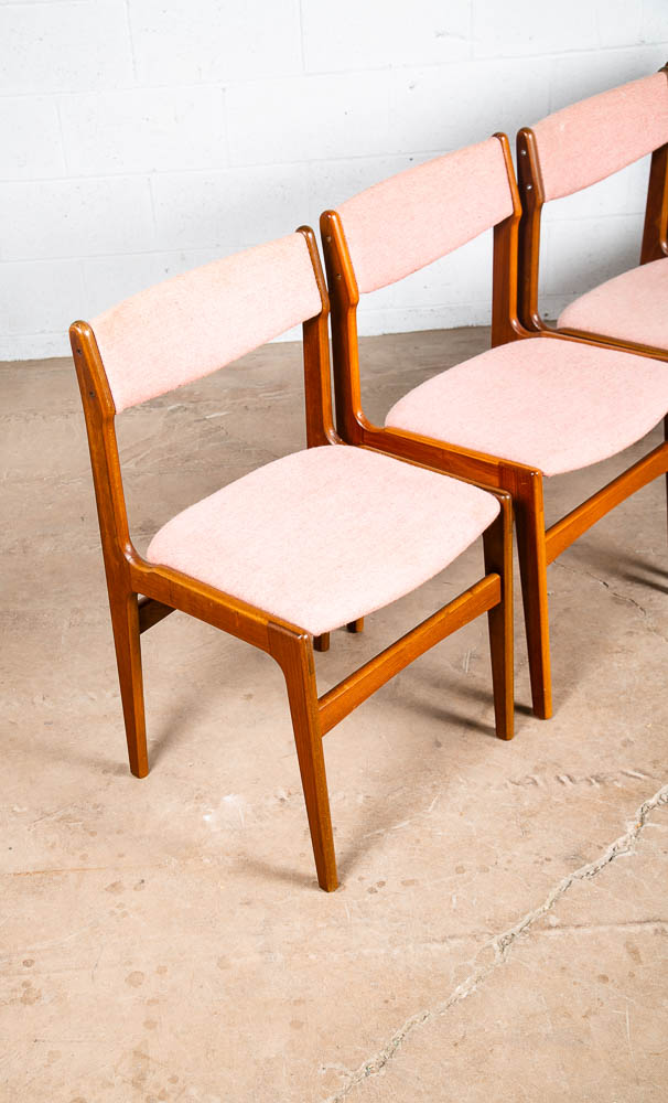 Mid Century Danish Modern Dining Chairs Set 4 Teak Wood Salmon Peach Vintage Mcm - Image 6