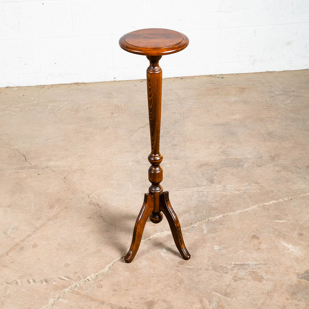 Antique Pedestal Plant Stand Torchere Solid Oak Side Table Smoking Round 3 Leg - Image 11