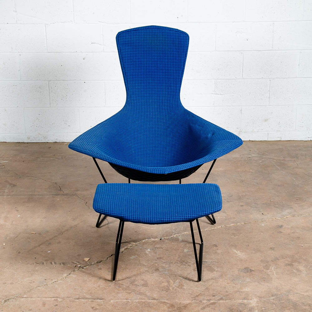 Mid Century Modern Lounge Chair Harry Bertoia Knoll Bird Ottoman Blue Black Base - Image 3