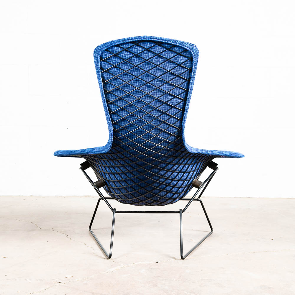 Mid Century Modern Lounge Chair Harry Bertoia Knoll Bird Ottoman Blue Black Base - Image 7