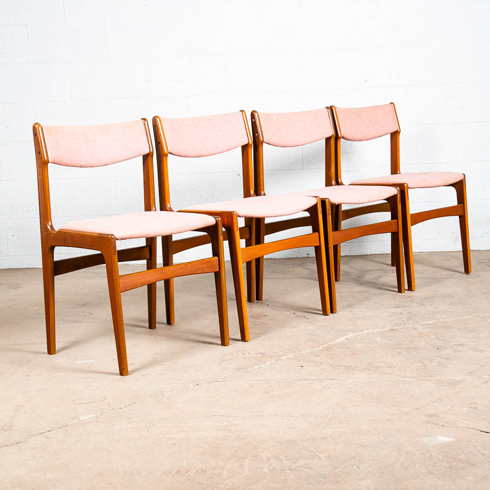Mid Century Danish Modern Dining Chairs Set 4 Teak Wood Salmon Peach Vintage Mcm