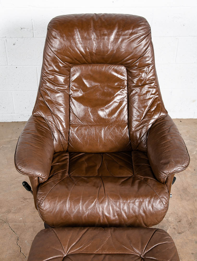 Mid Century Danish Modern Lounge Chair Soderbergs Brown Leather Ottoman Recliner - Image 10