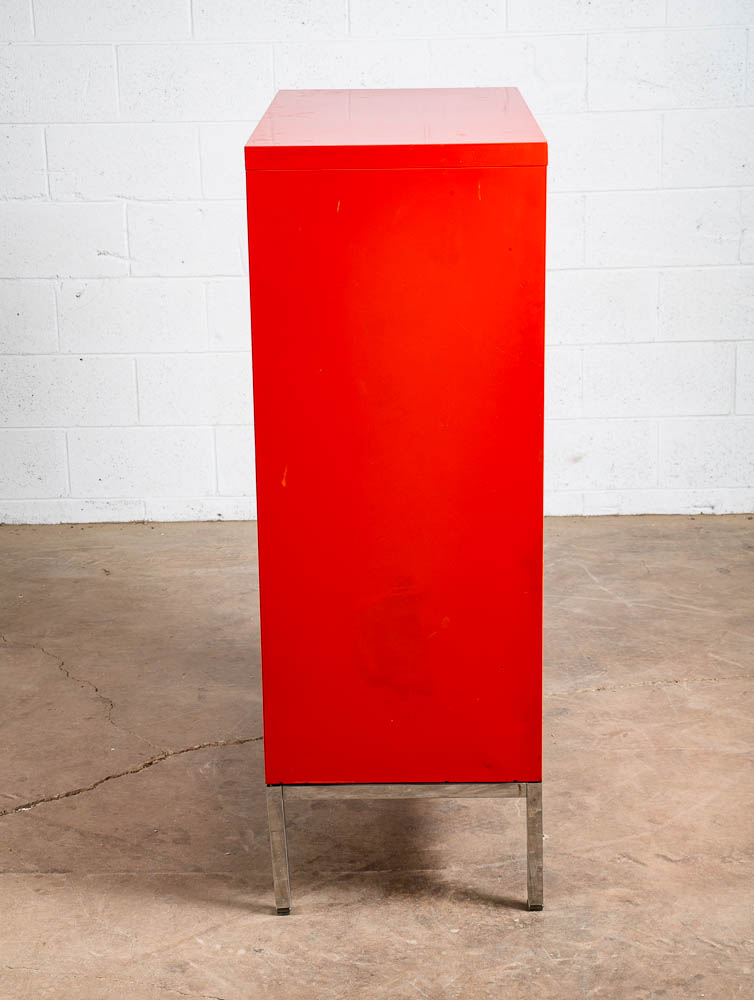Mid Century Modern Highboy Dresser Metal Solid Salmon Pink Red Steelcase Vintage - Image 4