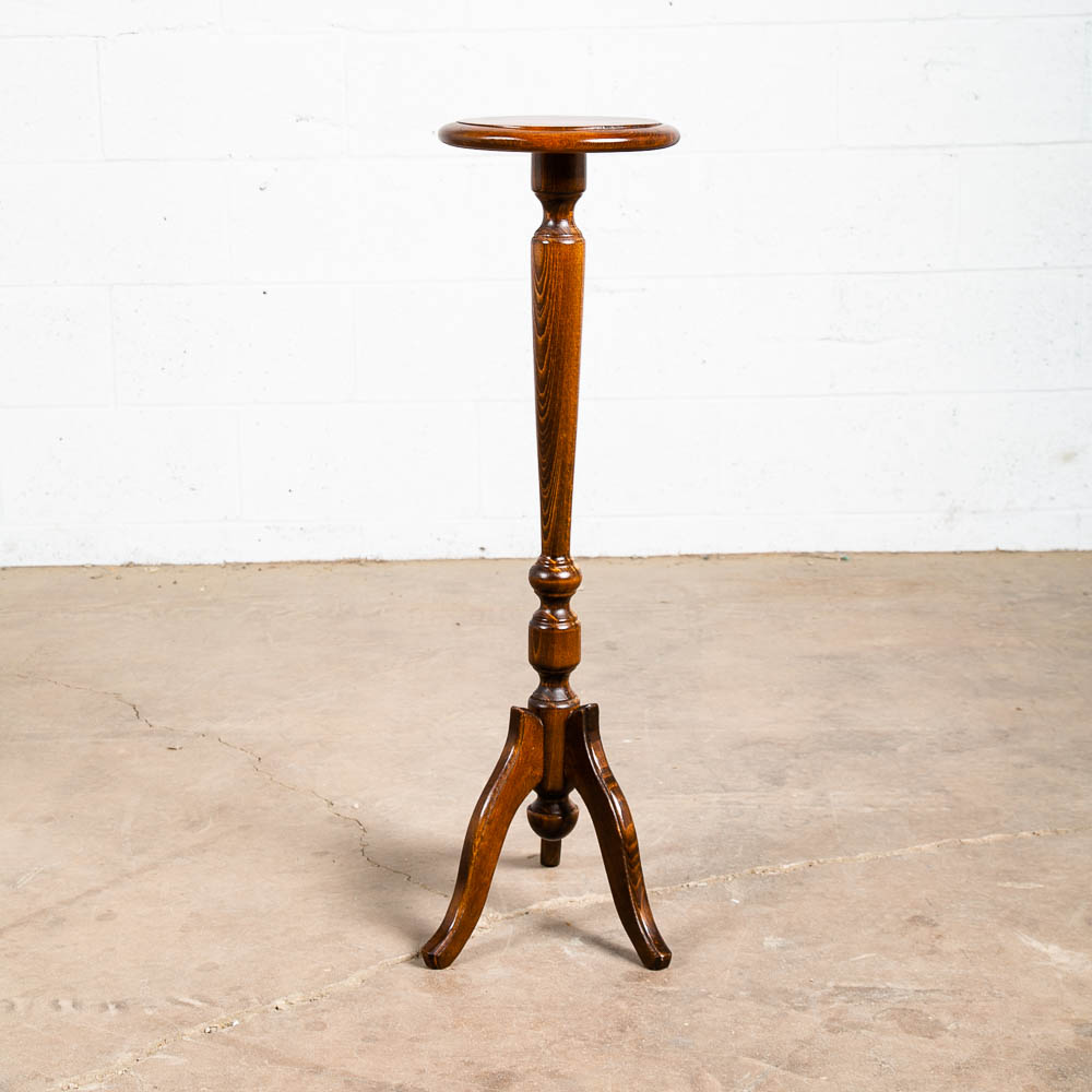 Antique Pedestal Plant Stand Torchere Solid Oak Side Table Smoking Round 3 Leg - Image 7