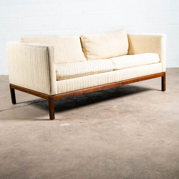 Mid Century Modern Settee Sofa Metropolitan White Wool 2 Seater Walnut Vintage