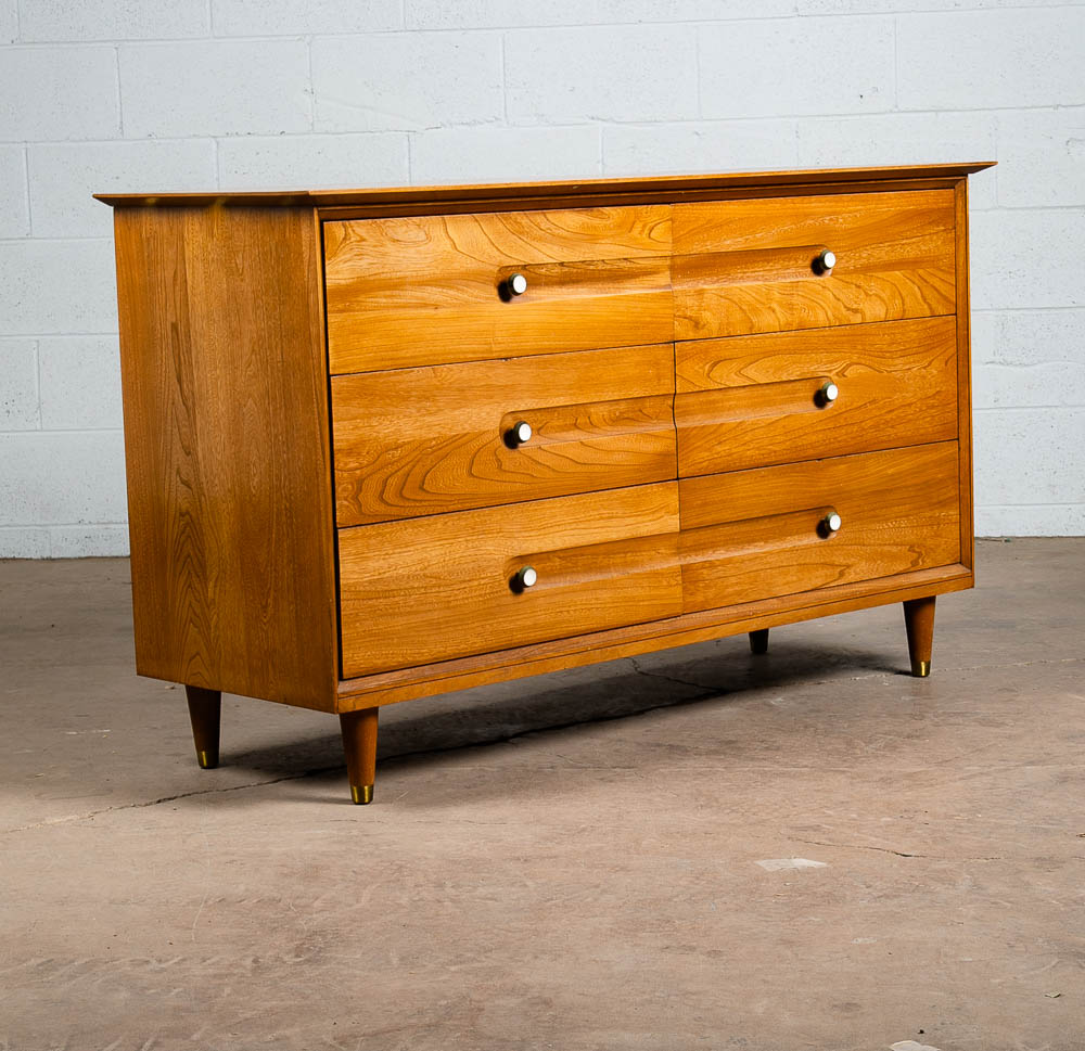 Mid Century Modern Credenza Dresser Solid Wood 6 Drawers LA Period Furniture Mcm