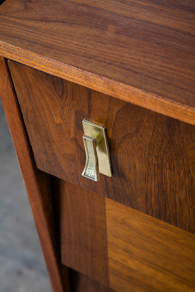 Mid Century Modern Dresser Highboy Walnut 4 Drawer Wood Brass Handle Restored - Image 8