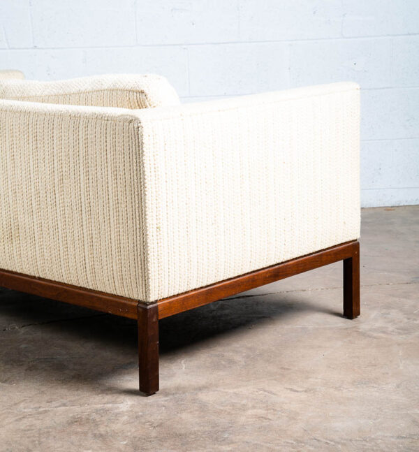 Mid Century Modern Settee Sofa Metropolitan White Wool 2 Seater Walnut Vintage - Image 9
