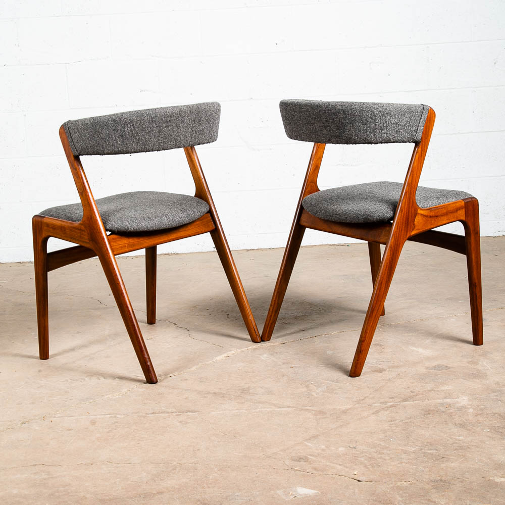 Mid Century Danish Modern Dining Chairs Set 4 Kai Kristiansen Fire Grey Teak Mcm - Image 6