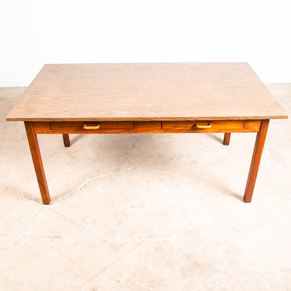 Mid Century Modern Writing Table Desk Office Solid Walnut Writing 2 Drawer Mcm - Image 2