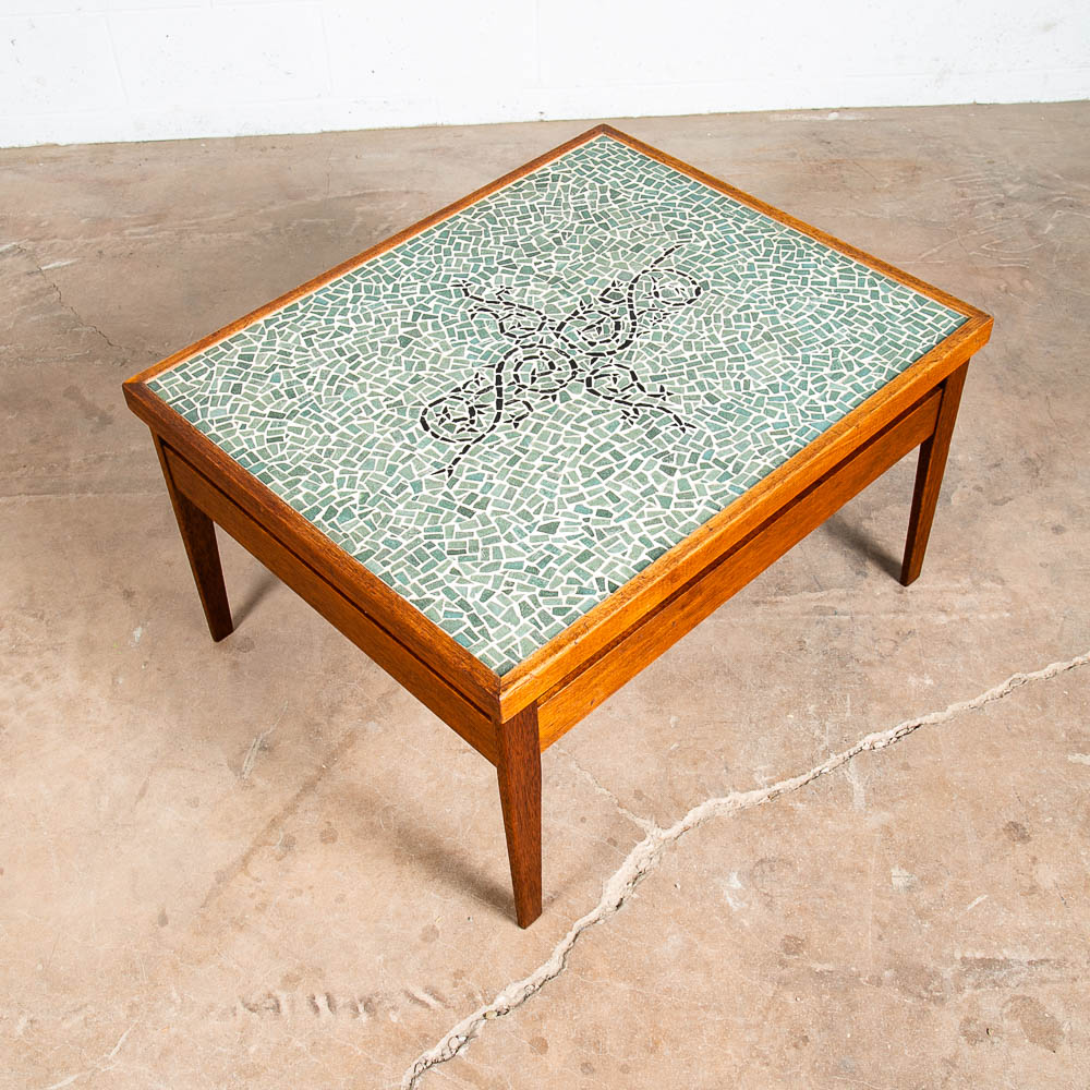 Mid Century Modern End Table Side Rectangular Vintage Walnut Wood Tile Aqua Mcm - Image 2