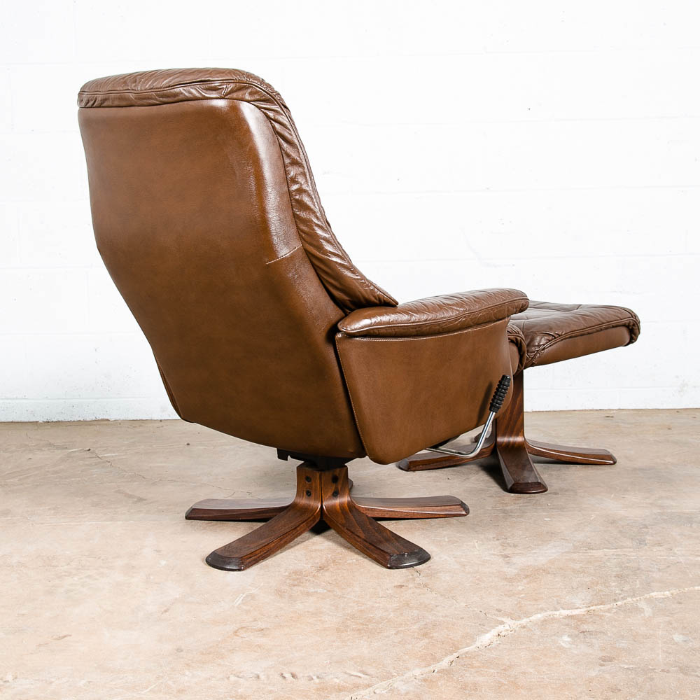 Mid Century Danish Modern Lounge Chair Soderbergs Brown Leather Ottoman Recliner - Image 5