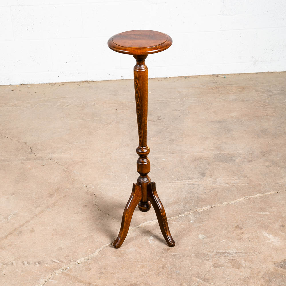 Antique Pedestal Plant Stand Torchere Solid Oak Side Table Smoking Round 3 Leg - Image 9