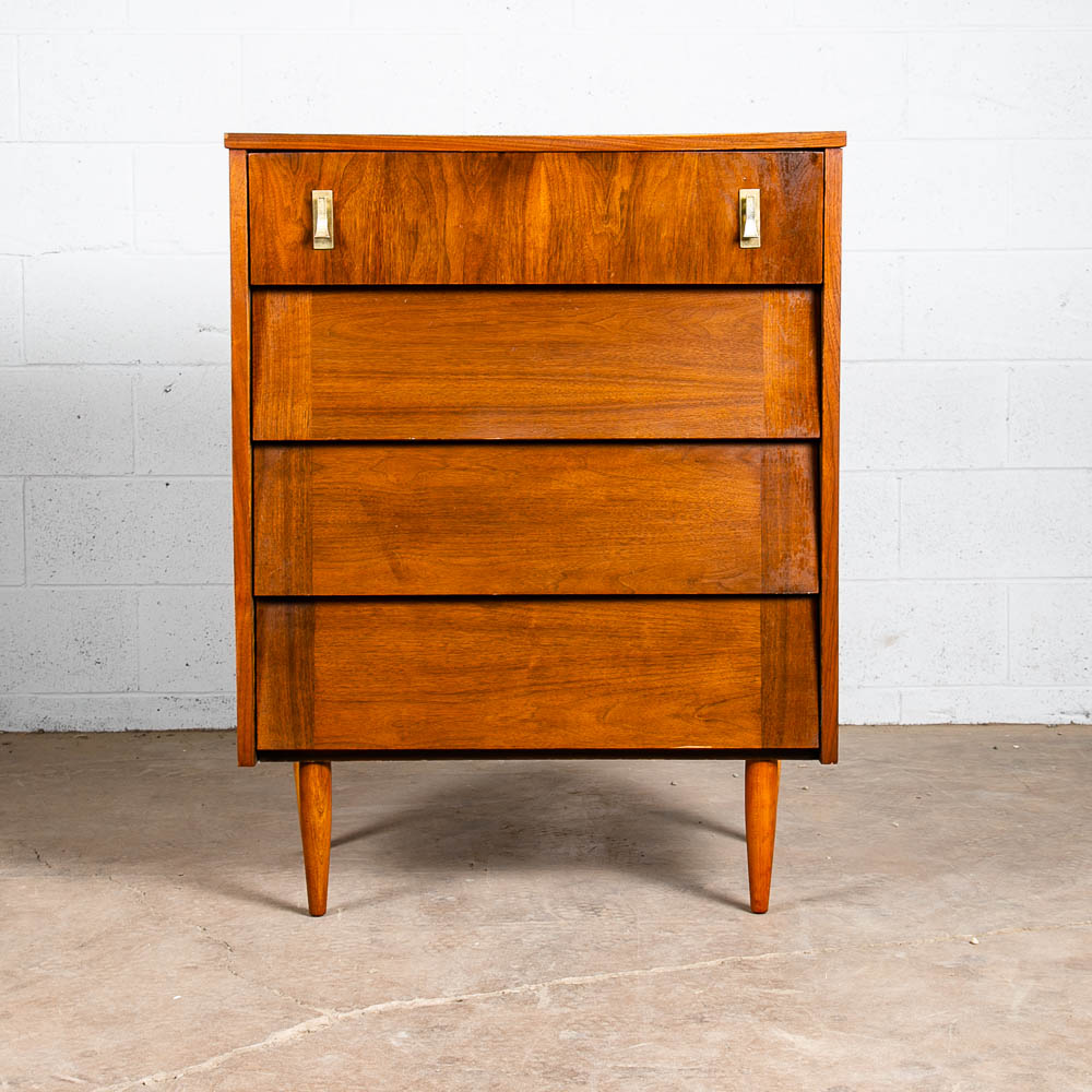 Mid Century Modern Dresser Highboy Walnut 4 Drawer Wood Brass Handle Restored - Image 6