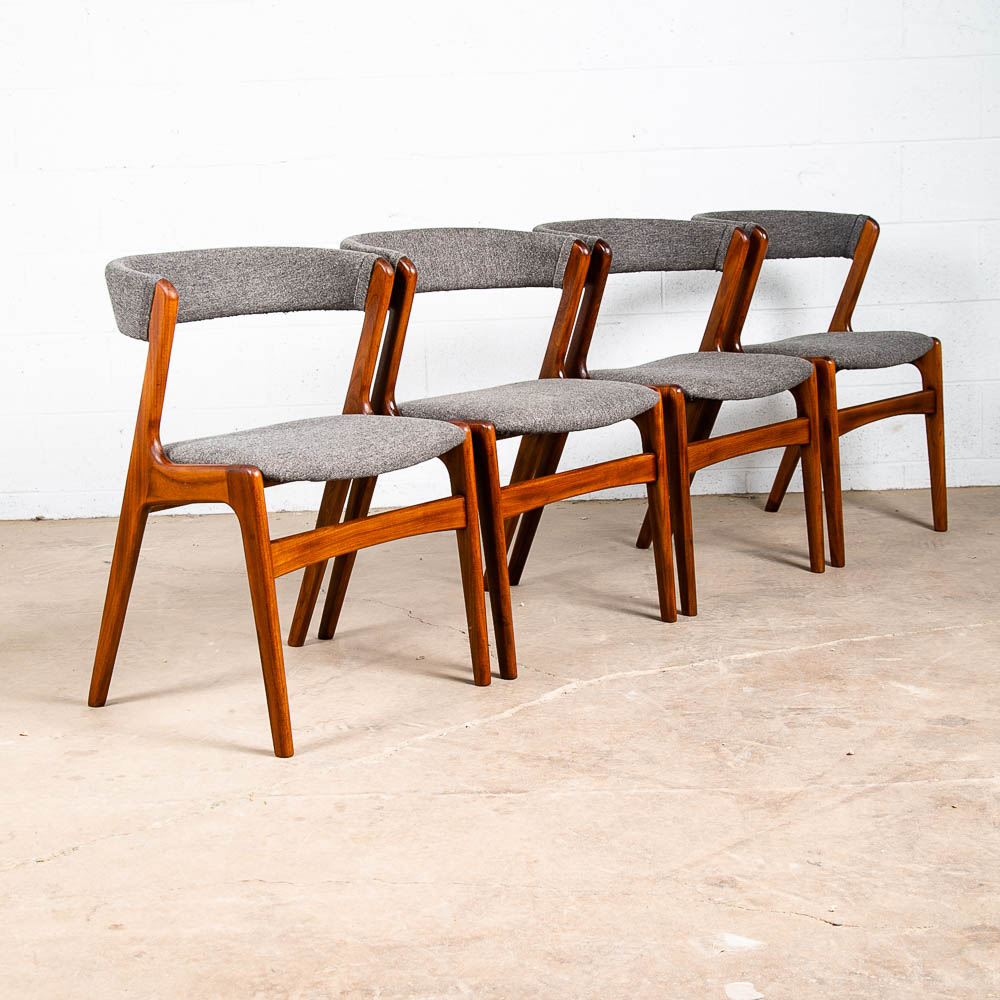 Mid Century Danish Modern Dining Chairs Set 4 Kai Kristiansen Fire Grey Teak Mcm