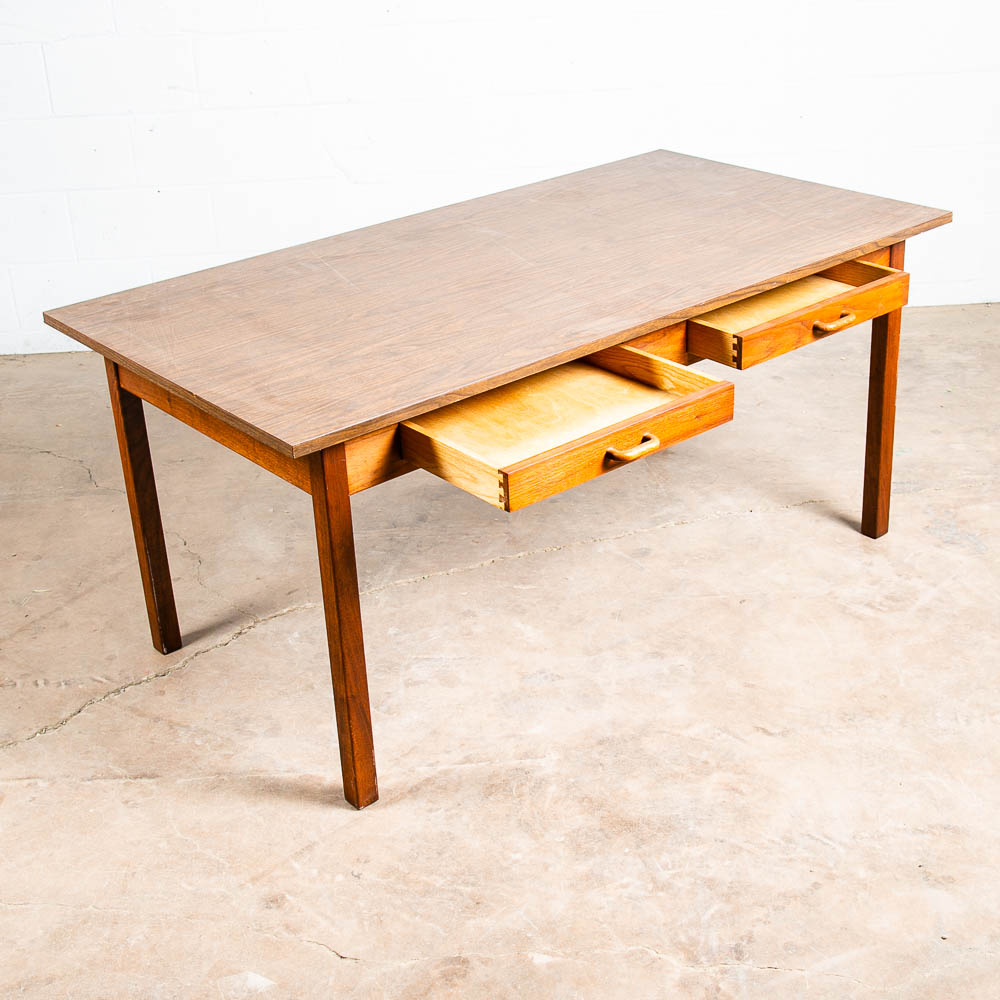 Mid Century Modern Writing Table Desk Office Solid Walnut Writing 2 Drawer Mcm - Image 5